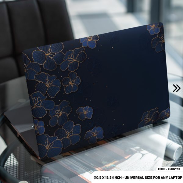 DDecorator Flower Pattern Floral Design Blue Matte Finished Removable Waterproof Laptop Sticker & Laptop Skin (Including FREE Accessories) - LSKN1117 - DDecorator