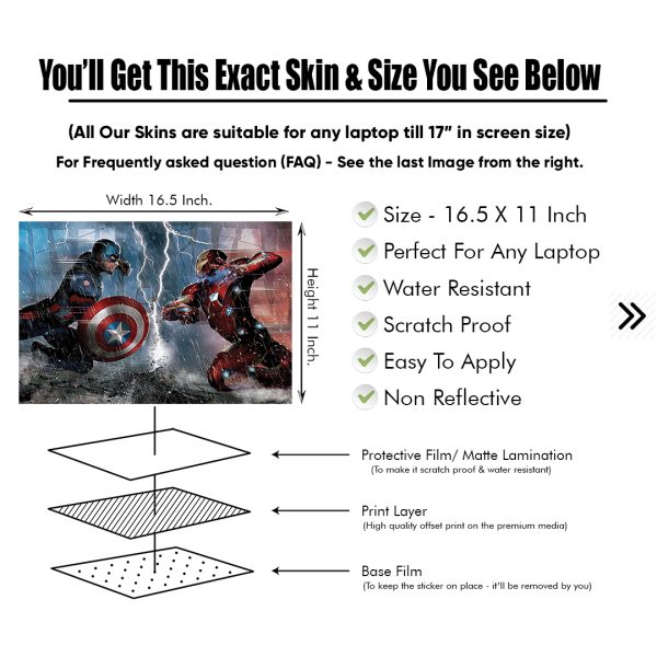 DDecorator Fight Scene of Captaine America Save Iron Man Matte Finished Removable Waterproof Laptop Sticker & Laptop Skin (Including FREE Accessories) - LSKN537 - DDecorator