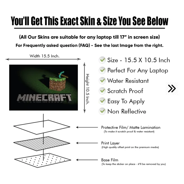 DDecorator MINECRAFT Matte Finished Removable Waterproof Laptop Sticker & Laptop Skin (Including FREE Accessories) - LSKN3690 - DDecorator