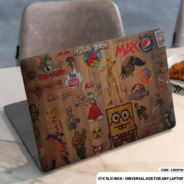 DDecorator Wooden Texture With Cartoon Logo Matte Finished Removable Waterproof Laptop Sticker & Laptop Skin (Including FREE Accessories) - LSKN730 - DDecorator