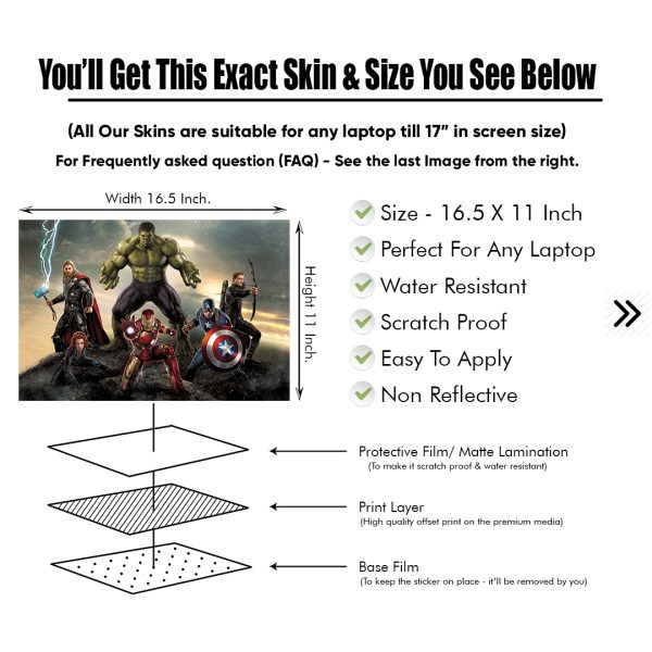 DDecorator Hulk - Iron Man - Thor - Captain America Matte Finished Removable Waterproof Laptop Sticker & Laptop Skin (Including FREE Accessories) - LSKN502 - DDecorator