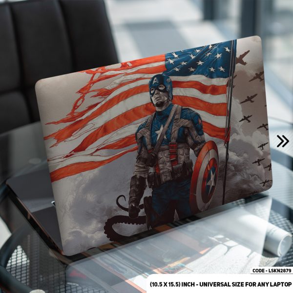 DDecorator Captain America With Shield & Flag Matte Finished Removable Waterproof Laptop Sticker & Laptop Skin (Including FREE Accessories) - LSKN2879 - DDecorator