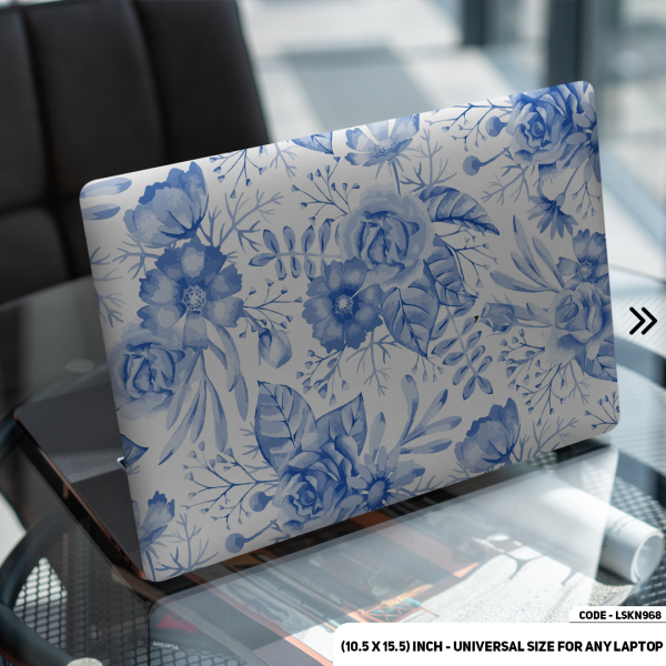 DDecorator Blue Flower Pattern Floral Design Matte Finished Removable Waterproof Laptop Sticker & Laptop Skin (Including FREE Accessories) - LSKN968 - DDecorator