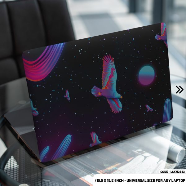 DDecorator Neon Art Outer Space With Bird Illustration Matte Finished Removable Waterproof Laptop Sticker & Laptop Skin (Including FREE Accessories) - LSKN2543 - DDecorator