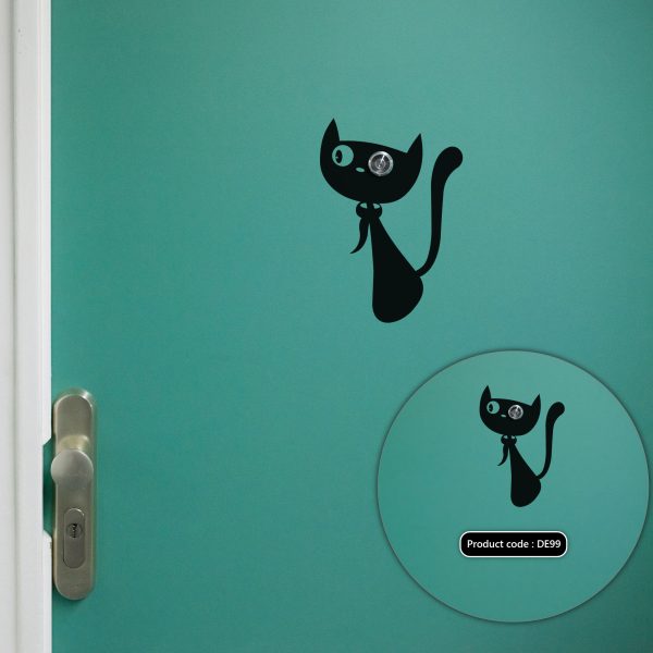 DDecorator Cartoon Excite Cat with One Eye Door Stickers Vinyl Decall Wall Sticker - DE99 - DDecorator