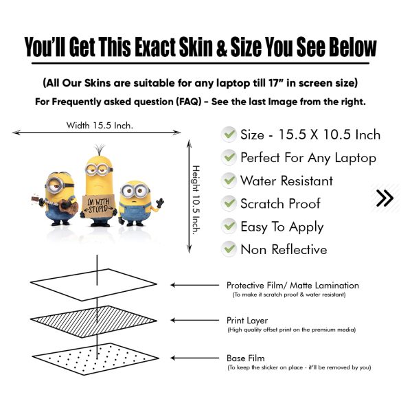 DDecorator Minions Matte Finished Removable Waterproof Laptop Sticker & Laptop Skin (Including FREE Accessories) - LSKN1033 - DDecorator