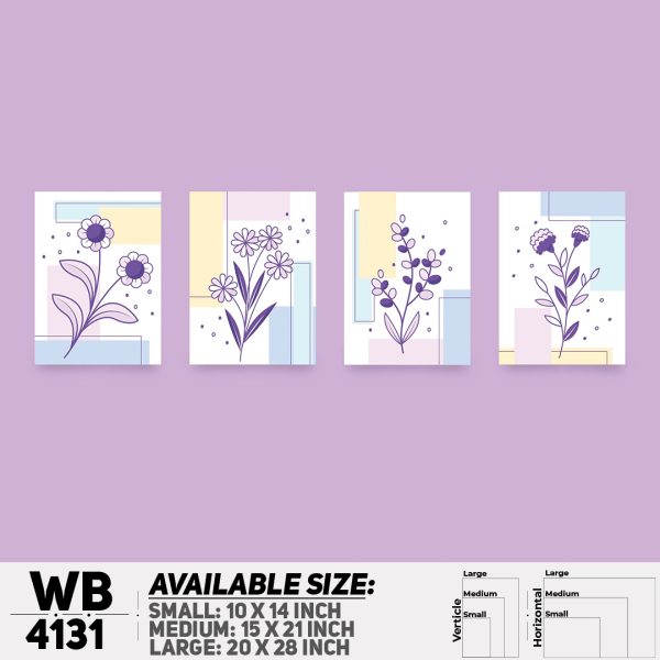 DDecorator Flower & Leaf Abstract Art (Set of 4) Wall Canvas Wall Poster Wall Board - 3 Size Available - WB4131 - DDecorator