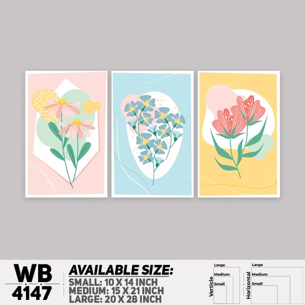 DDecorator Flower & Leaf Abstract Art (Set of 3) Wall Canvas Wall Poster Wall Board - 3 Size Available - WB4147 - DDecorator