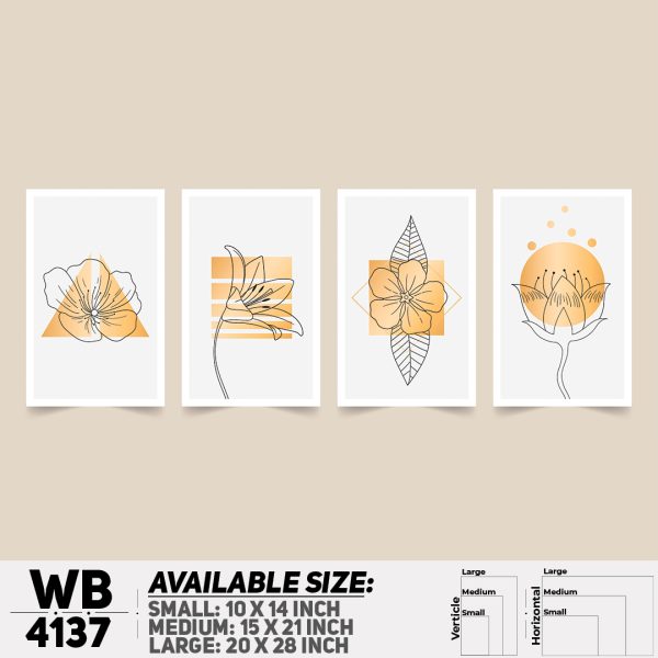 DDecorator Flower & Leaf Abstract Art (Set of 4) Wall Canvas Wall Poster Wall Board - 3 Size Available - WB4137 - DDecorator