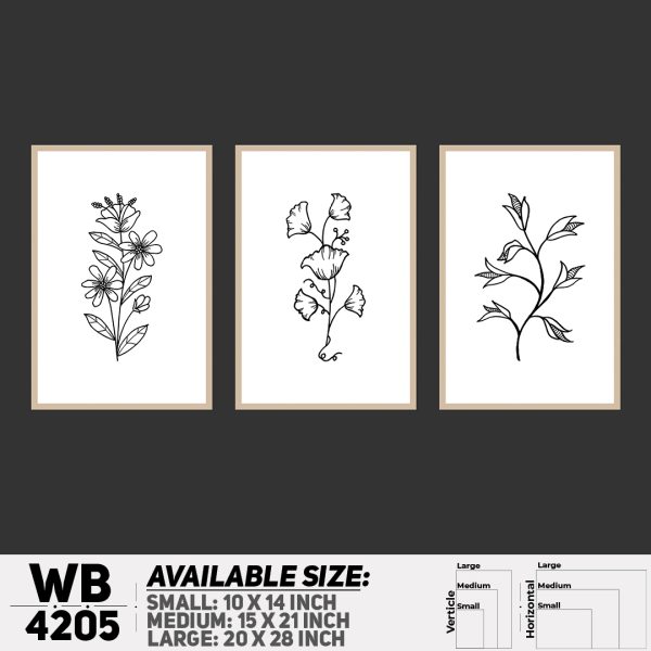 DDecorator Flower & Leaf Line Art (Set of 3) Wall Canvas Wall Poster Wall Board - 3 Size Available - WB4205 - DDecorator