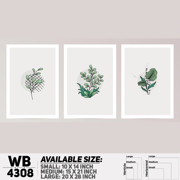 DDecorator Flower & Leaf Abstract Art (Set of 3) Wall Canvas Wall Poster Wall Board - 3 Size Available - WB4308 - DDecorator