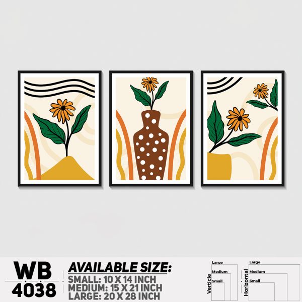 DDecorator Flower & Leaf With Vase (Set of 3) Wall Canvas Wall Poster Wall Board - 3 Size Available - WB4038 - DDecorator