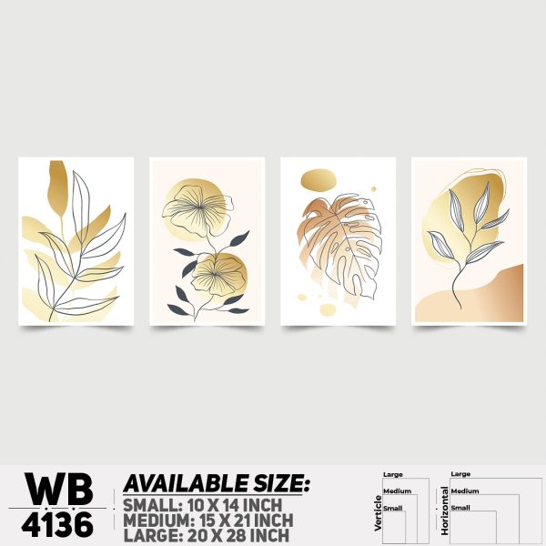 DDecorator Flower & Leaf Abstract Art (Set of 4) Wall Canvas Wall Poster Wall Board - 3 Size Available - WB4136 - DDecorator