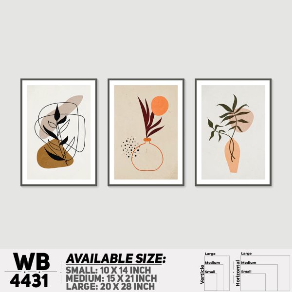 DDecorator Flower & Leaf With Vase (Set of 3) Wall Canvas Wall Poster Wall Board - 3 Size Available - WB4431 - DDecorator