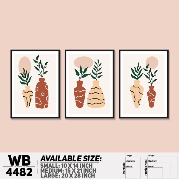 DDecorator Flower & Leaf With Vase (Set of 3) Wall Canvas Wall Poster Wall Board - 3 Size Available - WB4482 - DDecorator