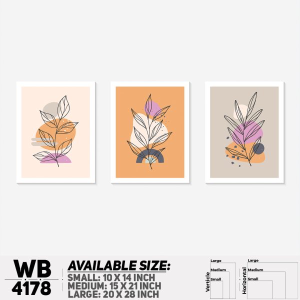 DDecorator Flower & Leaf Abstract Art (Set of 3) Wall Canvas Wall Poster Wall Board - 3 Size Available - WB4178 - DDecorator