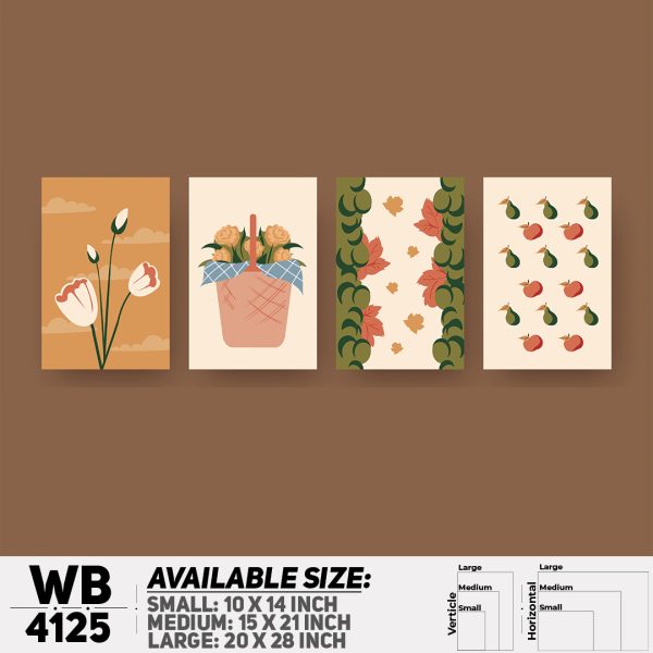 DDecorator Flower & Leaf Abstract Art (Set of 4) Wall Canvas Wall Poster Wall Board - 3 Size Available - WB4125 - DDecorator