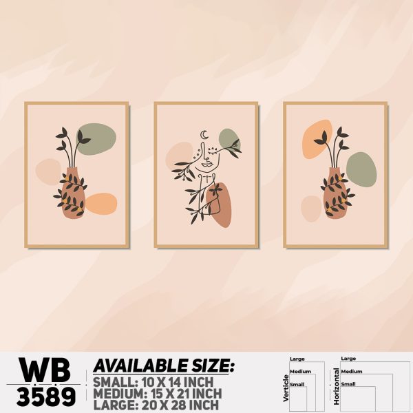 DDecorator Leaf & Line Art ArtWork (Set of 3) Wall Canvas Wall Poster Wall Board - 3 Size Available - WB3589 - DDecorator