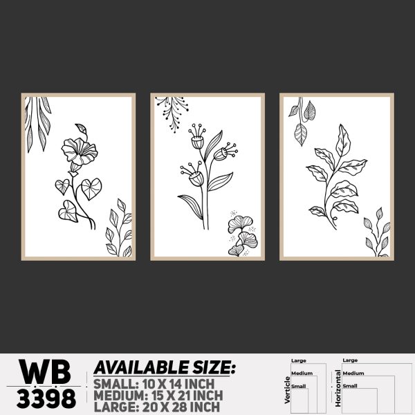 DDecorator Flower And Leaf ArtWork (Set of 3) Wall Canvas Wall Poster Wall Board - 3 Size Available - WB3398 - DDecorator