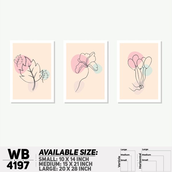 DDecorator Flower & Leaf Abstract Art (Set of 3) Wall Canvas Wall Poster Wall Board - 3 Size Available - WB4197 - DDecorator