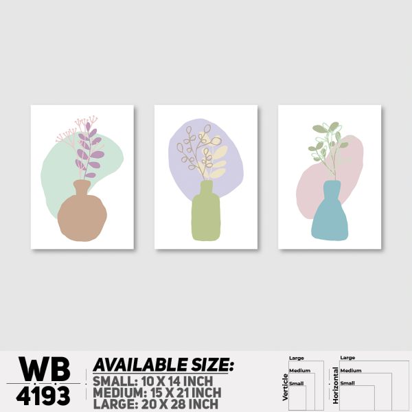 DDecorator Flower & Leaf With Vase (Set of 3) Wall Canvas Wall Poster Wall Board - 3 Size Available - WB4193 - DDecorator