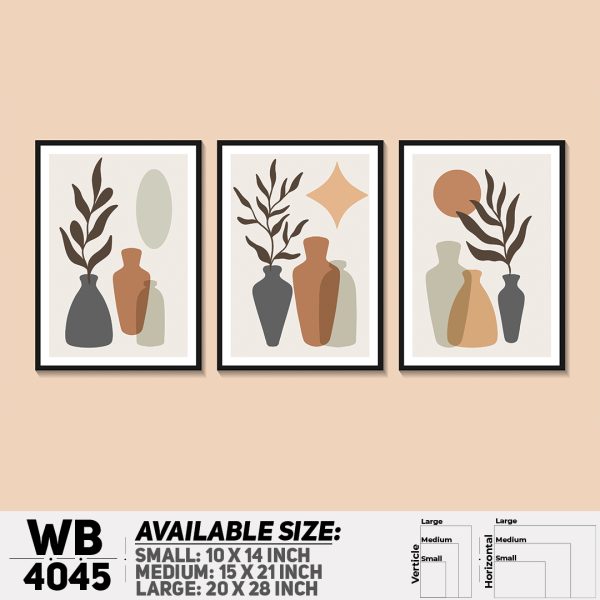 DDecorator Flower & Leaf With Vase (Set of 3) Wall Canvas Wall Poster Wall Board - 3 Size Available - WB4045 - DDecorator