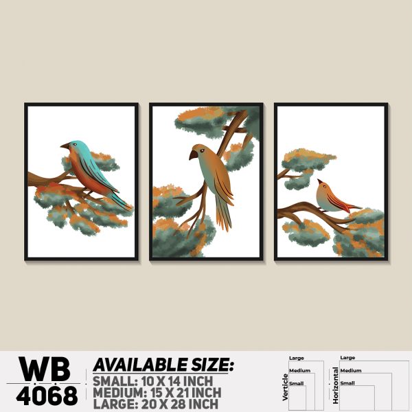 DDecorator Digital Painted Bird Abstract Art (Set of 3) Wall Canvas Wall Poster Wall Board - 3 Size Available - WB4068 - DDecorator