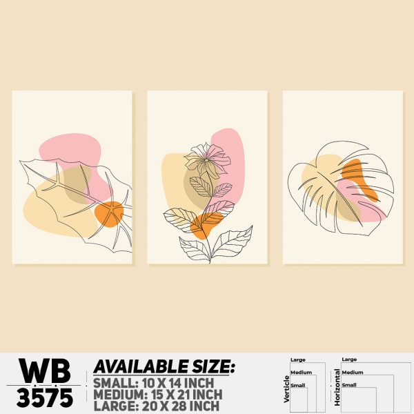 DDecorator Flower And Leaf Line Art ArtWork (Set of 3) Wall Canvas Wall Poster Wall Board - 3 Size Available - WB3575 - DDecorator