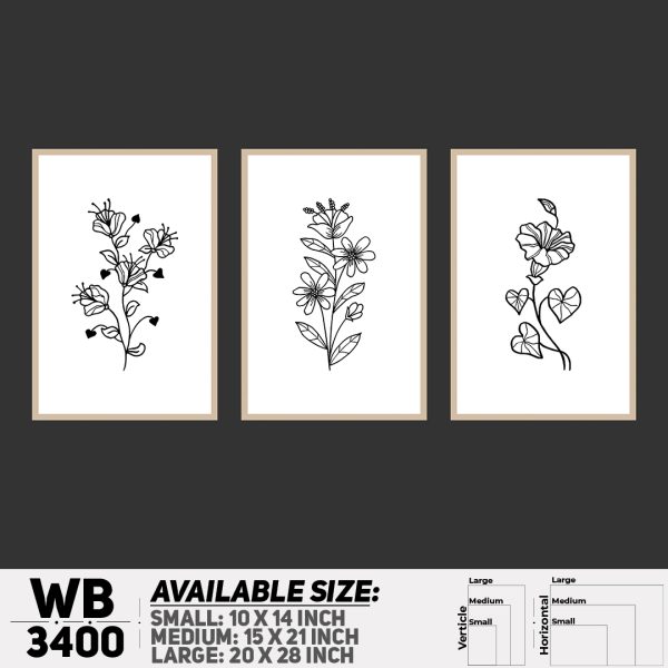 DDecorator Flower And Leaf ArtWork (Set of 3) Wall Canvas Wall Poster Wall Board - 3 Size Available - WB3400 - DDecorator