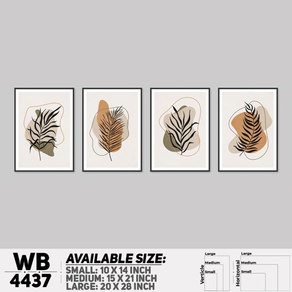 DDecorator Leaf With Abstract Art (Set of 4) Wall Canvas Wall Poster Wall Board - 3 Size Available - WB4437 - DDecorator