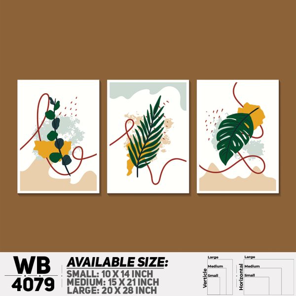 DDecorator Leaf With Abstract Art (Set of 3) Wall Canvas Wall Poster Wall Board - 3 Size Available - WB4079 - DDecorator