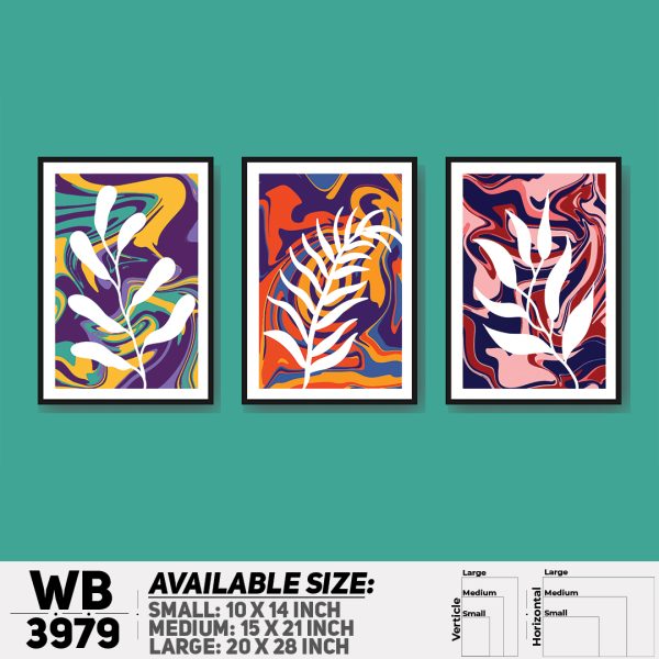 DDecorator Leaf Design Abstract Art (Set of 3) Wall Canvas Wall Poster Wall Board - 3 Size Available - WB3979 - DDecorator