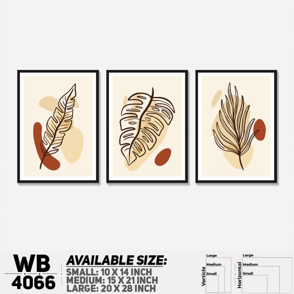 DDecorator Leaf With Abstract Art (Set of 3) Wall Canvas Wall Poster Wall Board - 3 Size Available - WB4066 - DDecorator