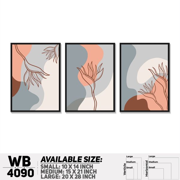 DDecorator Leaf With Abstract Art (Set of 3) Wall Canvas Wall Poster Wall Board - 3 Size Available - WB4090 - DDecorator