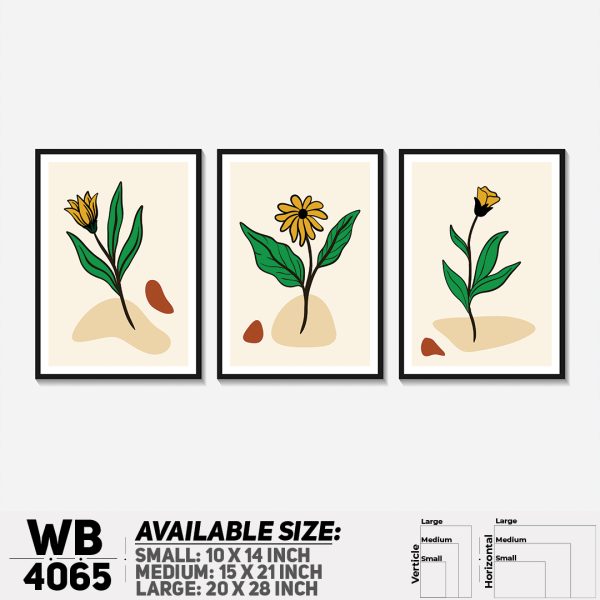 DDecorator Flower & Leaf Abstract Art (Set of 3) Wall Canvas Wall Poster Wall Board - 3 Size Available - WB4065 - DDecorator