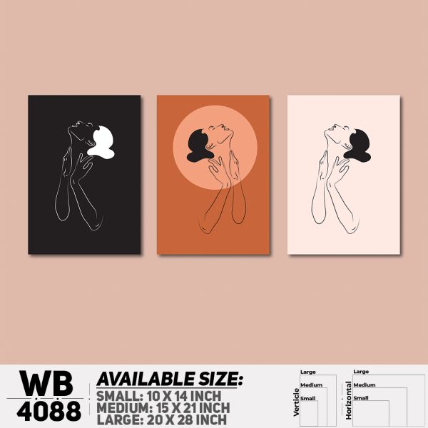 DDecorator Portrait Style Line Art Girl (Set of 3) Wall Canvas Wall Poster Wall Board - 3 Size Available - WB4088 - DDecorator