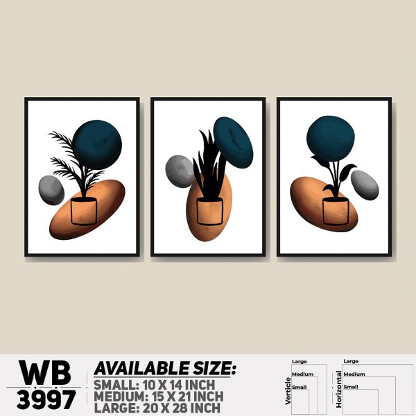 DDecorator Flower & Leaf Abstract Art (Set of 3) Wall Canvas Wall Poster Wall Board - 3 Size Available - WB3997 - DDecorator