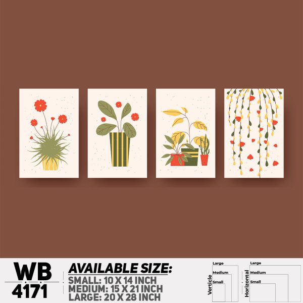 DDecorator Flower & Leaf With Vase (Set of 4) Wall Canvas Wall Poster Wall Board - 3 Size Available - WB4171 - DDecorator
