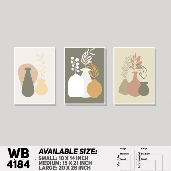 DDecorator Flower & Leaf With Vase (Set of 3) Wall Canvas Wall Poster Wall Board - 3 Size Available - WB4184 - DDecorator