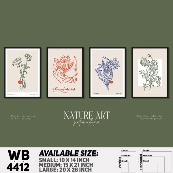 DDecorator Flower & Leaf Typography Art (Set of 4) Wall Canvas Wall Poster Wall Board - 3 Size Available - WB4412 - DDecorator