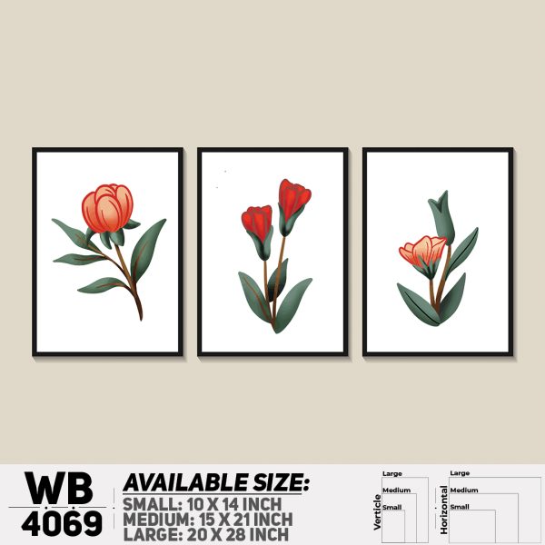 DDecorator Flower & Leaf Abstract Art (Set of 3) Wall Canvas Wall Poster Wall Board - 3 Size Available - WB4069 - DDecorator
