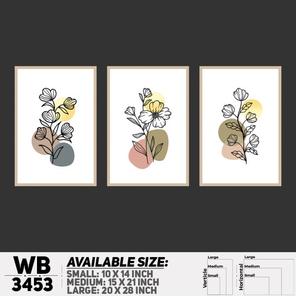 DDecorator Flower And Leaf ArtWork (Set of 3) Wall Canvas Wall Poster Wall Board - 3 Size Available - WB3453 - DDecorator