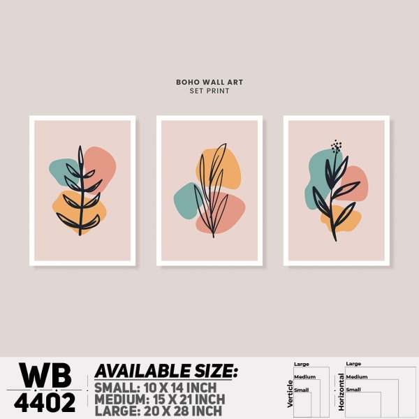DDecorator Leaf With Abstract Art (Set of 3) Wall Canvas Wall Poster Wall Board - 3 Size Available - WB4402 - DDecorator