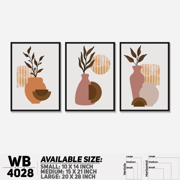 DDecorator Flower & Leaf With Vase (Set of 3) Wall Canvas Wall Poster Wall Board - 3 Size Available - WB4028 - DDecorator