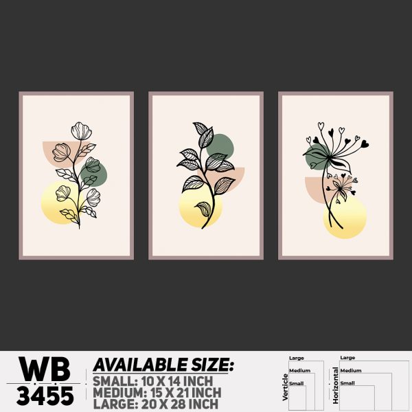 DDecorator Flower And Leaf ArtWork (Set of 3) Wall Canvas Wall Poster Wall Board - 3 Size Available - WB3455 - DDecorator