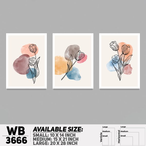 DDecorator Flower And Leaf ArtWork (Set of 3) Wall Canvas Wall Poster Wall Board - 3 Size Available - WB3666 - DDecorator