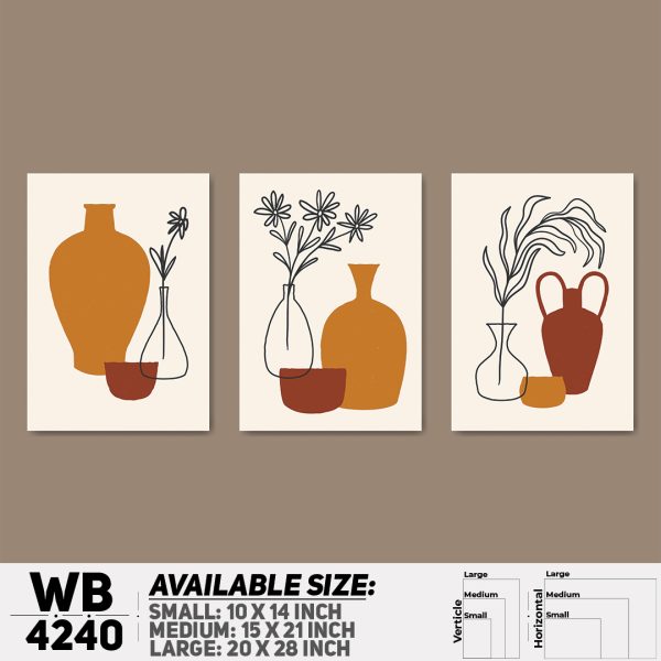 DDecorator Flower & Leaf With Vase (Set of 3) Wall Canvas Wall Poster Wall Board - 3 Size Available - WB4240 - DDecorator