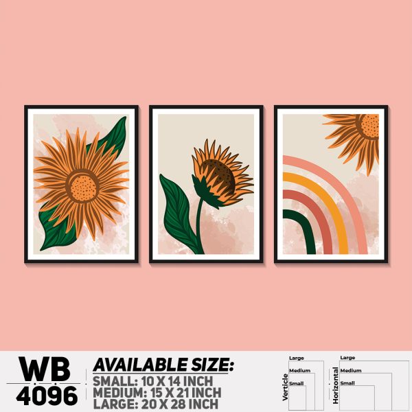 DDecorator Flower & Leaf With Vase (Set of 3) Wall Canvas Wall Poster Wall Board - 3 Size Available - WB4096 - DDecorator