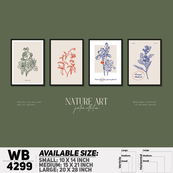 DDecorator Flower & Leaf Typography Art (Set of 4) Wall Canvas Wall Poster Wall Board - 3 Size Available - WB4299 - DDecorator