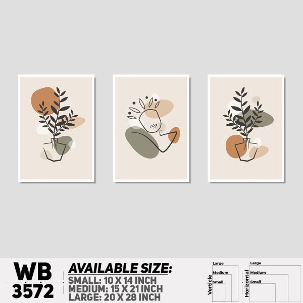 DDecorator Flower And Leaf Line Art ArtWork (Set of 3) Wall Canvas Wall Poster Wall Board - 3 Size Available - WB3572 - DDecorator